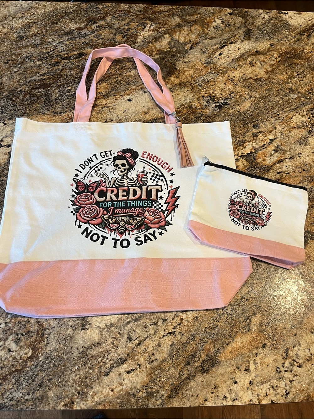 Canvas Tote Bag with Pink Trim and Matching Pouch